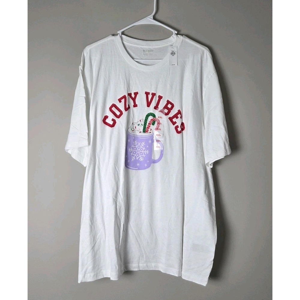 Old Navy White Cozy Vibes Holiday T-Shirt Size XXL Graphic Crewneck NWT